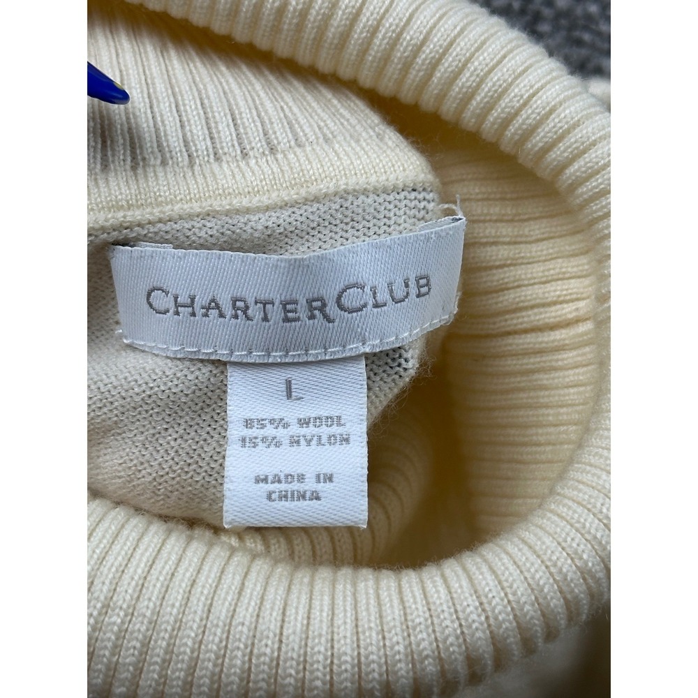 Charter Club Sweater Women L Beige Cream Wool Blend Turtleneck Pullover Academia - Picture 3 of 8